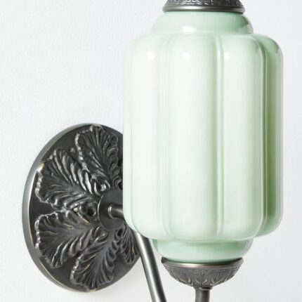 THE ELOISE SCALLOP MILK GLASS SCONCE WALL LIGHT GREEN AND BLACK
