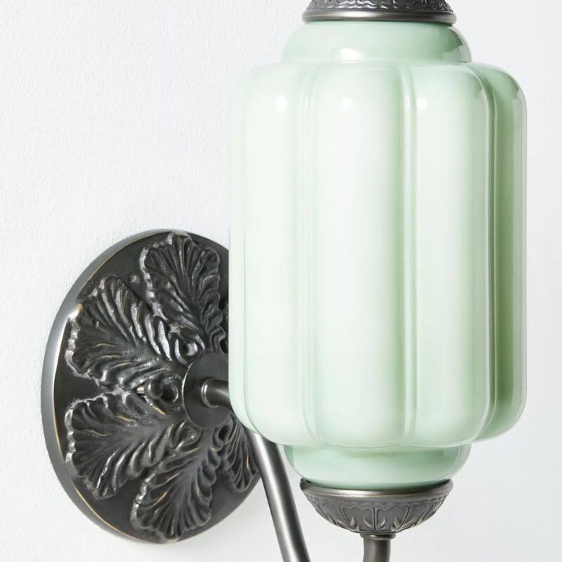 THE ELOISE SCALLOP MILK GLASS SCONCE WALL LIGHT GREEN AND BLACK