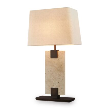 MADISON TABLE LAMP TRAVERTINE AND OFF WHITE LINEN