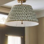 LEE RUCHED PRINTED BRASS FLUSH MOUNT PENDANT FLORAL BLOCK PRINT