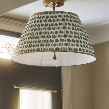 LEE RUCHED PRINTED BRASS FLUSH MOUNT PENDANT FLORAL BLOCK PRINT