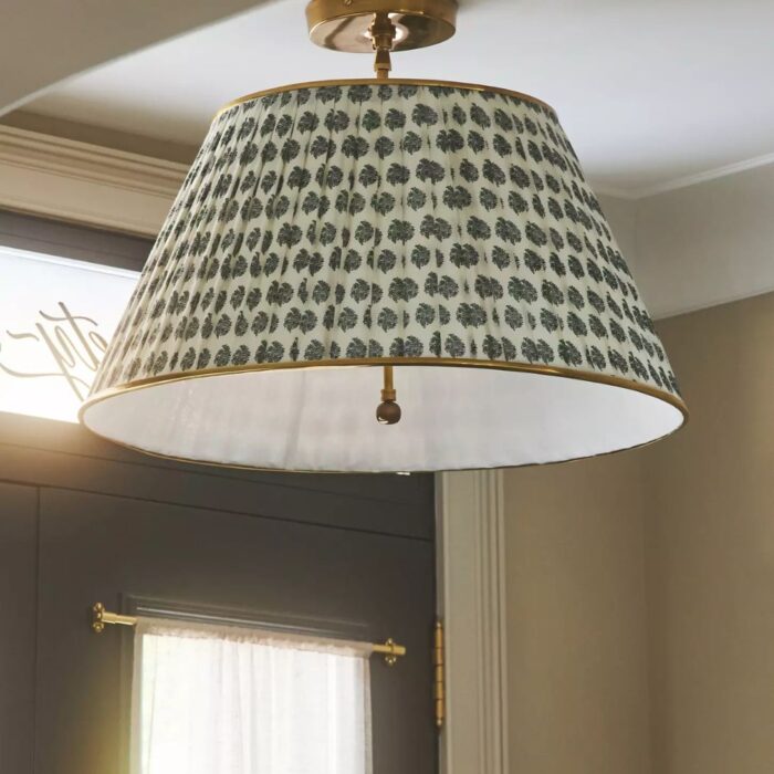 LEE RUCHED PRINTED BRASS FLUSH MOUNT PENDANT FLORAL BLOCK PRINT