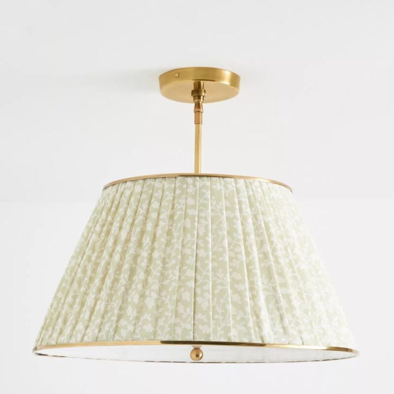 LEE RUCHED PRINTED BRASS FLUSH MOUNT PENDANT IRENA NEUTRAL FLORAL PRINT