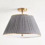 LEE RUCHED PRINTED BRASS FLUSH MOUNT PENDANT BLACK AND WHITE GINGHAM
