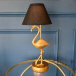 ANTIQUE GOLD FLAMINGO LAMP W/BLACK SHADE