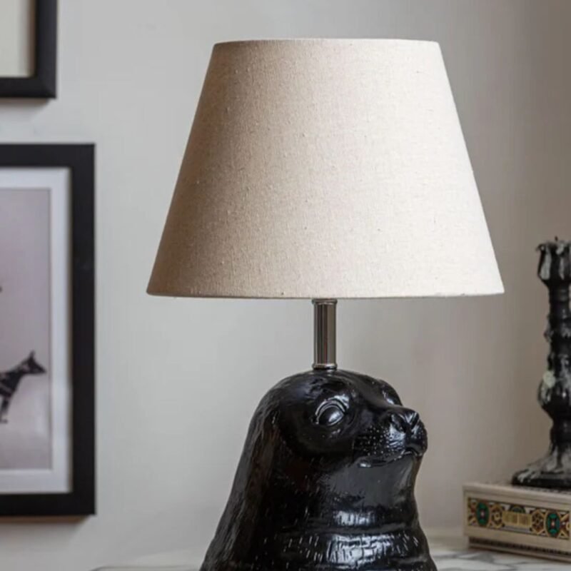STANLEY THE BLACK SEAL TABLE LAMP WITH LINEN SHADE