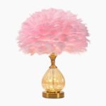 FEATHER TABLE LAMP CUTE FURRY PINK