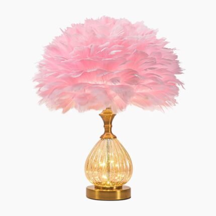 FEATHER TABLE LAMP CUTE FURRY PINK