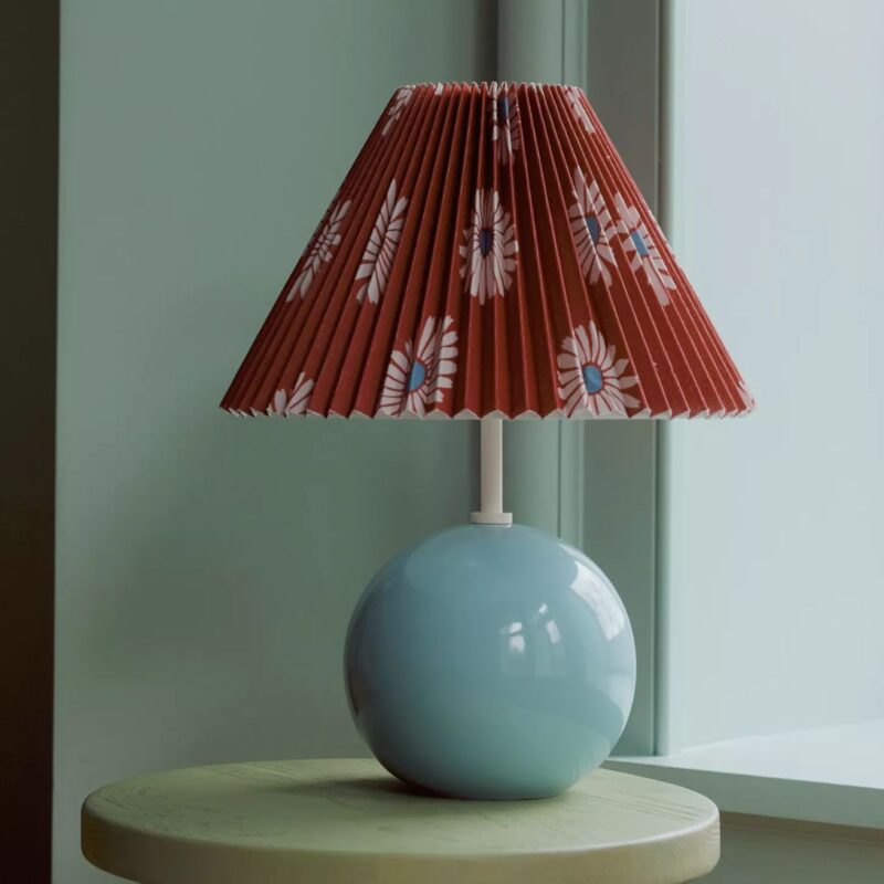 SOMMER PRINTED PLEATED EMPIRE SHADE CERAMIC TABLE LAMP BLUE