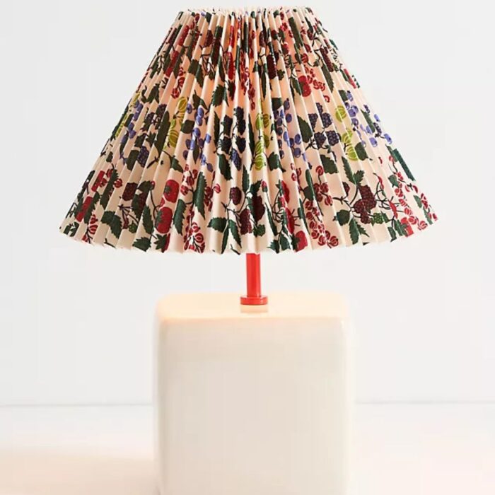 SOMMER PRINTED PLEATED EMPIRE SHADE CERAMIC TABLE LAMP WHITE