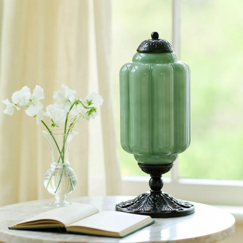 THE ELOISE SCALLOP MILK GLASS TABLE LAMP GREEN