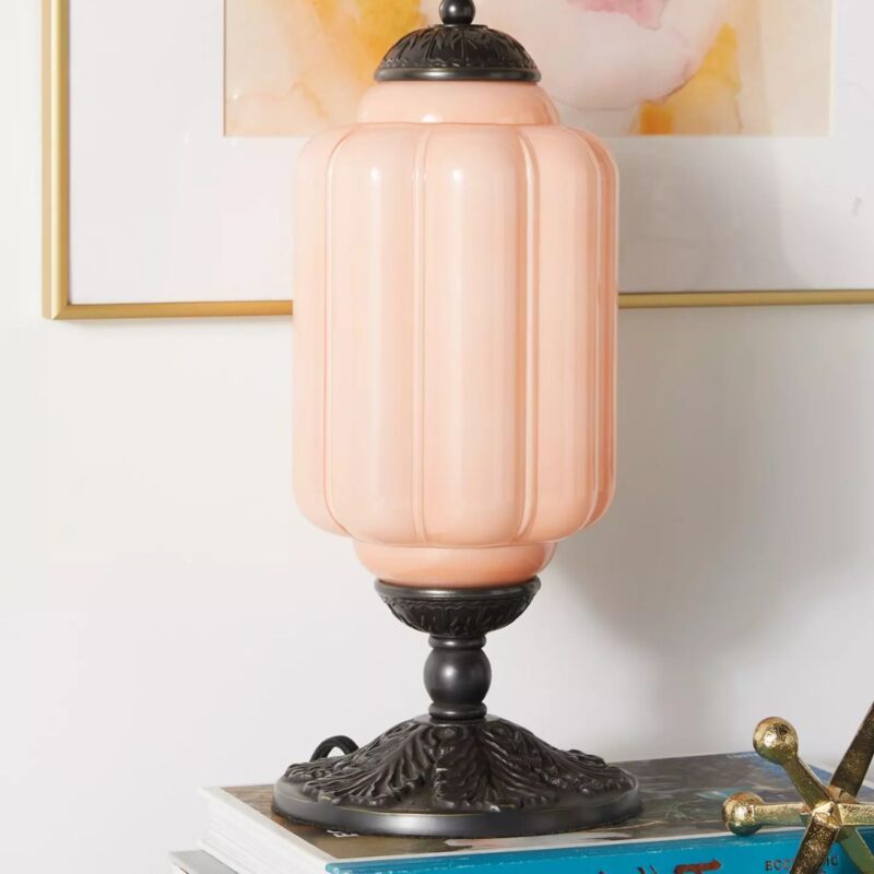 THE ELOISE SCALLOP MILK GLASS TABLE LAMP PINK