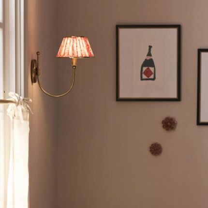 LEE RUCHED PRINTED SHADE BRASS SCONCE RED FLORAL PRINT