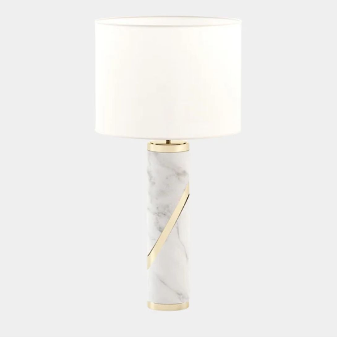 1 CARRARA MARBLE CYLINDRICAL LUXURY TABLE LAMP