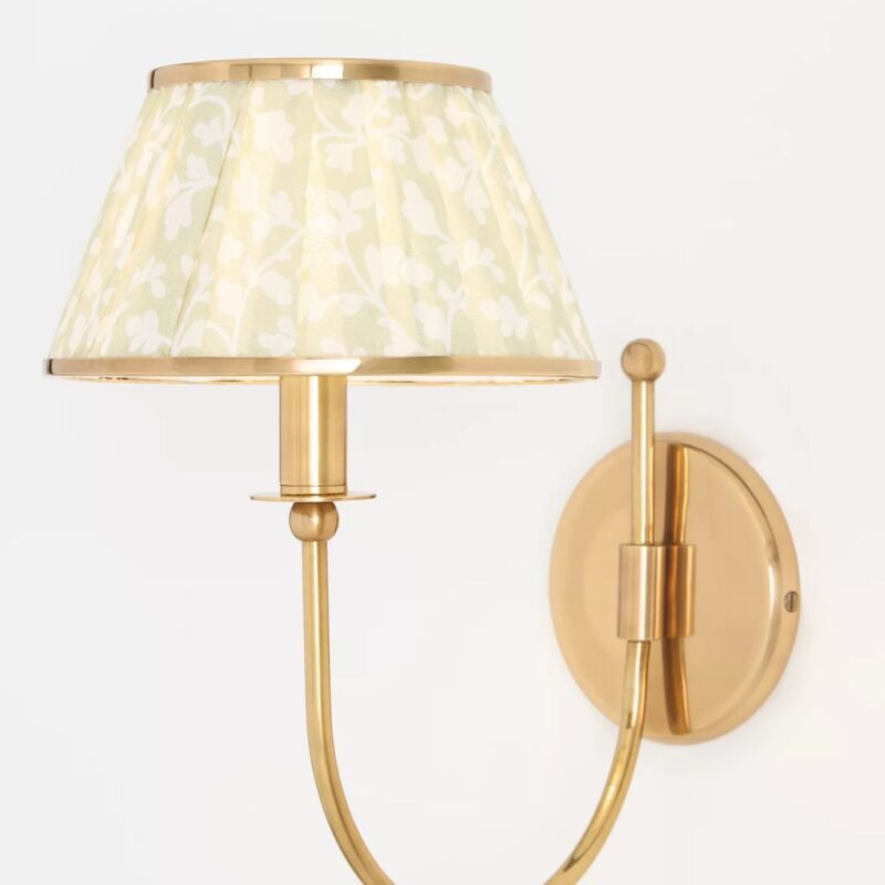 LEE RUCHED PRINTED SHADE BRASS SCONCE IRENA NEUTRAL FLORAL PRINT