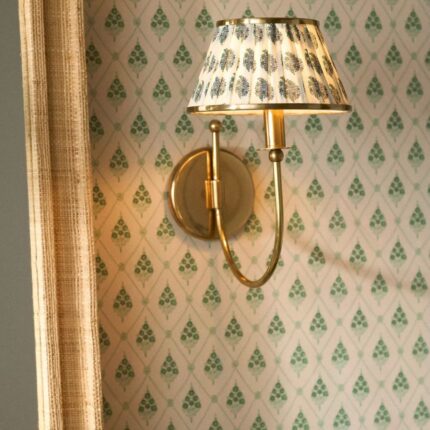 LEE RUCHED PRINTED SHADE BRASS SCONCE FLORAL BLOCK PRINT