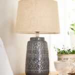 GREY CERAMIC EMBOSSED TABLE LAMP