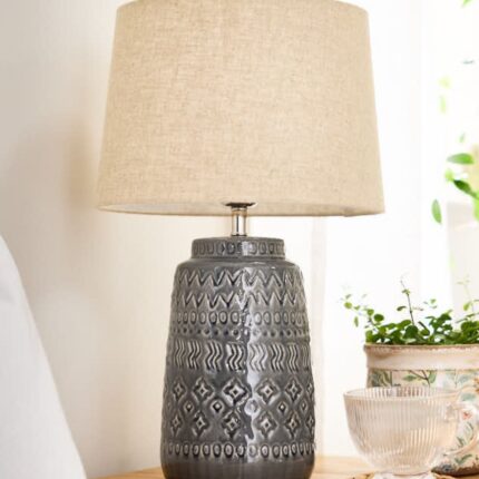GREY CERAMIC EMBOSSED TABLE LAMP