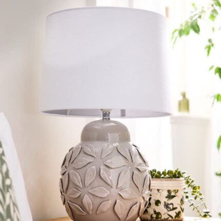 GREY CERAMIC FLORAL LAMP