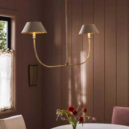 ROBERTA SCALLOPED LEATHER LINEAR CHANDELIER CREAM