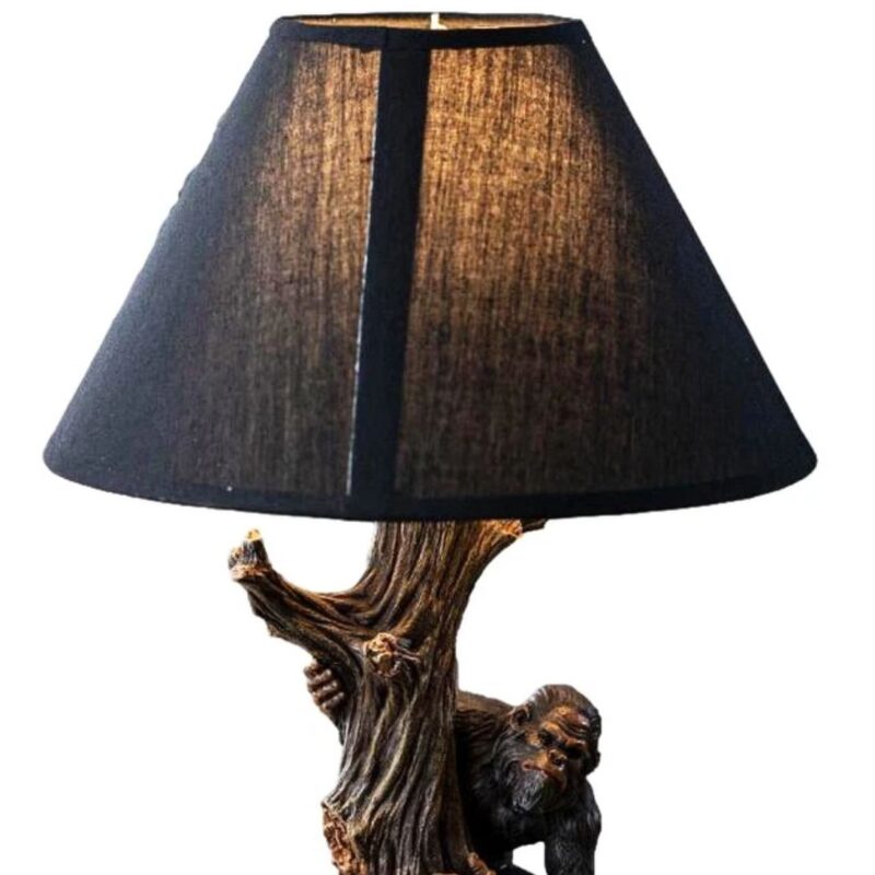 MYTHICAL CREATURE SASQUATCH BIG FOOT CRYPTID APE BY TREE TRUNK TABLE LAMP DECOR