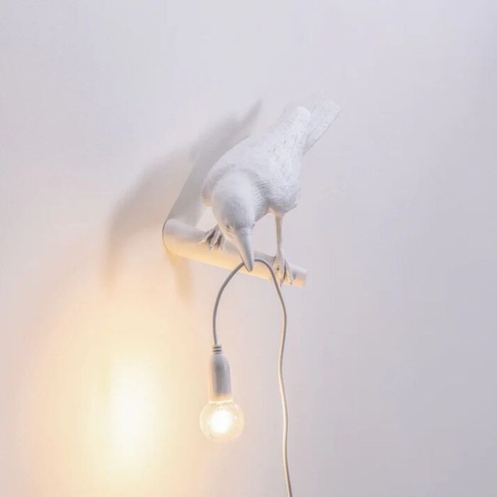 ITALIAN WHITE RAVEN BIRD WALL LAMP