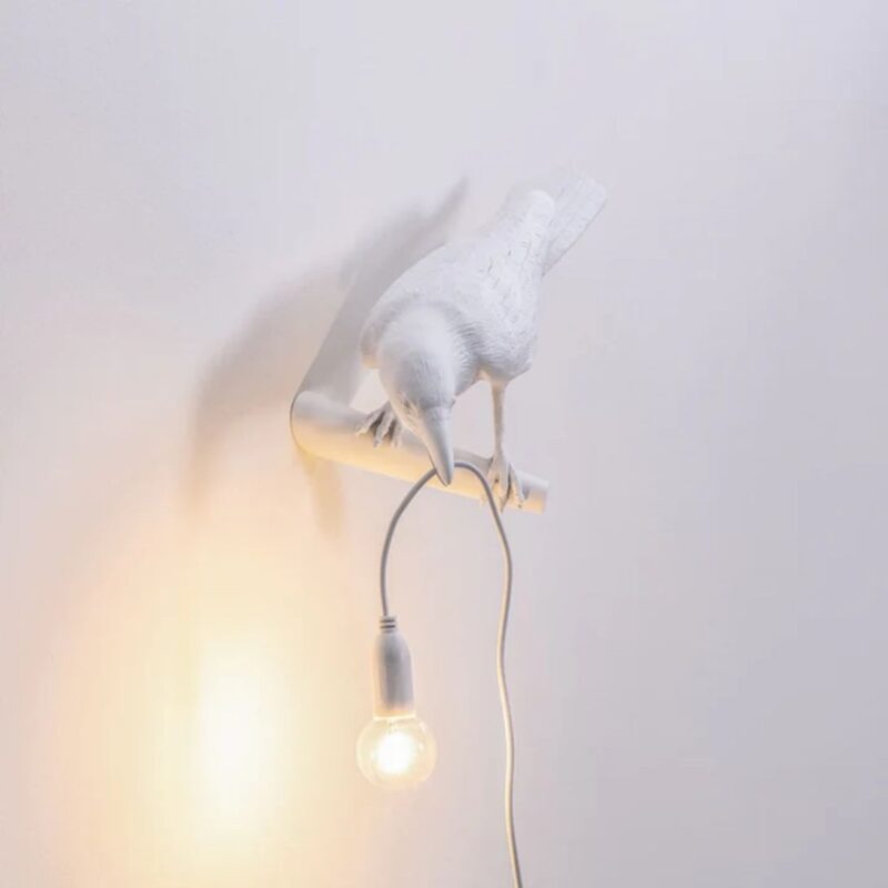 ITALIAN WHITE RAVEN BIRD WALL LAMP