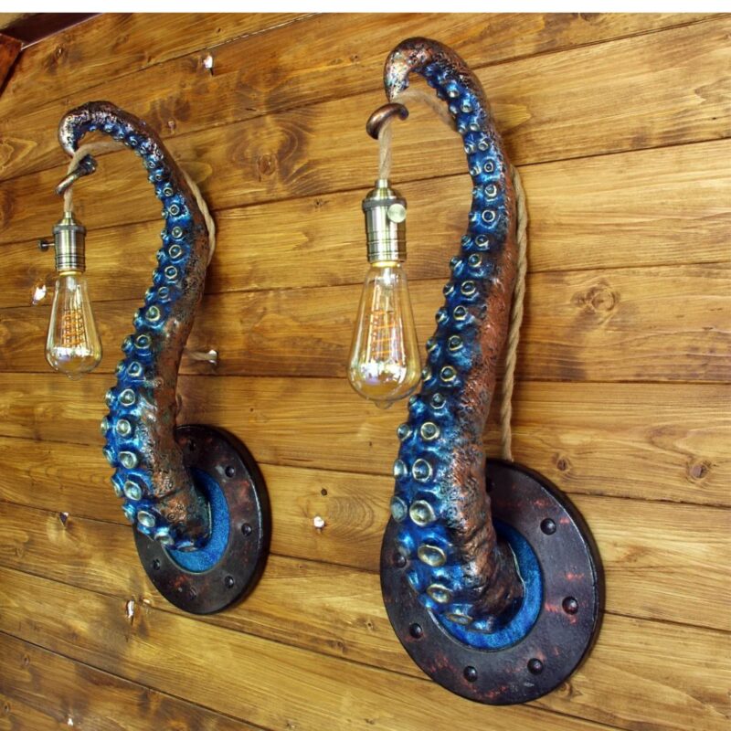 WHIMSICAL TENTACLE LAMPS IN COPPER GREEN