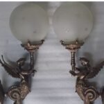 PAIR ANTIQUE VINTAGE OLD ART DECO NOUVEAU BRASS MERMAID WALL SCONCES LIGHT LAMP
