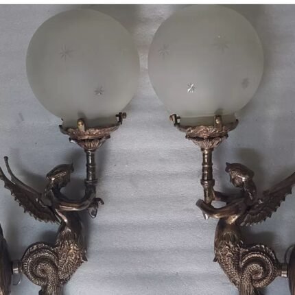 PAIR ANTIQUE VINTAGE OLD ART DECO NOUVEAU BRASS MERMAID WALL SCONCES LIGHT LAMP