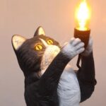 TRINX MAINE COON CAT LIGHT TABLE TOP LAMP STATUE BLACK