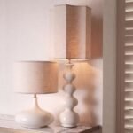 MABEL TABLE LAMP AND SHADE CRACKLED WHITE CERAMIC