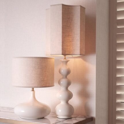 MABEL TABLE LAMP AND SHADE CRACKLED WHITE CERAMIC