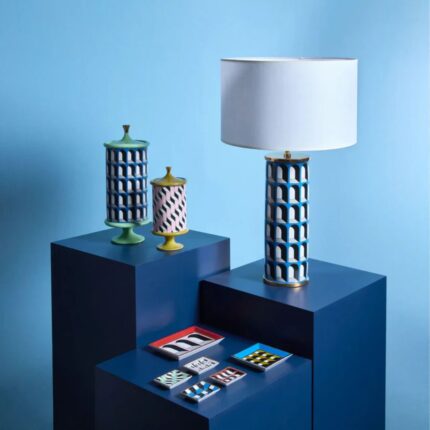 ARCADE TABLE LAMP WHITE AND BLUE