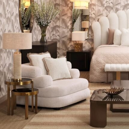 LXRY TABLE LAMP AND SHADE TRAVERTINE