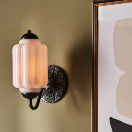 THE ELOISE SCALLOP MILK GLASS SCONCE WALL LIGHT BLACK AND WHITE