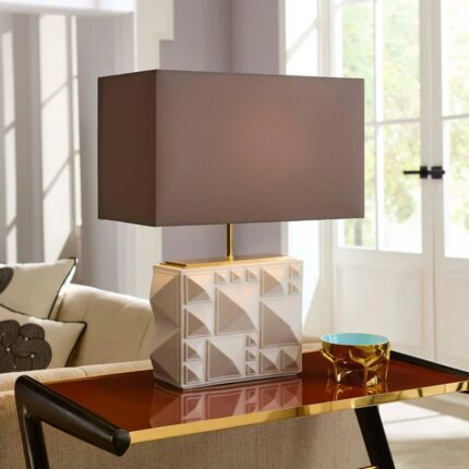 CHARADE STUDDED TABLE LAMP WHITE AND GREY