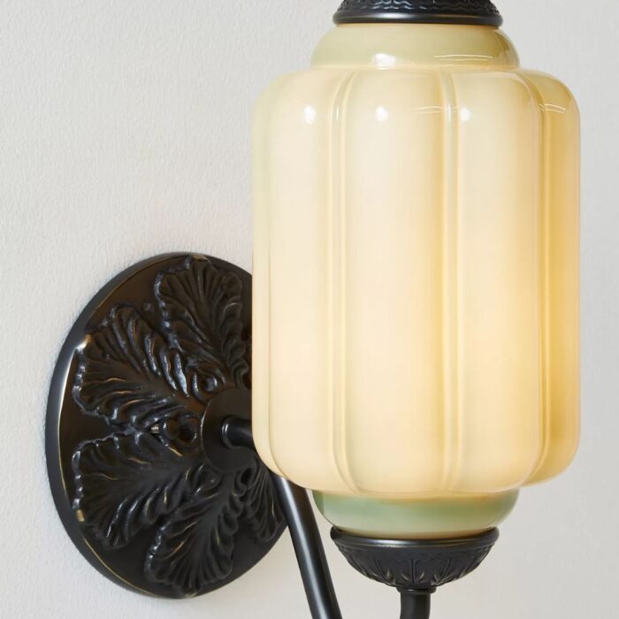 THE ELOISE SCALLOP MILK GLASS SCONCE WALL LIGHT GREEN AND BLACK