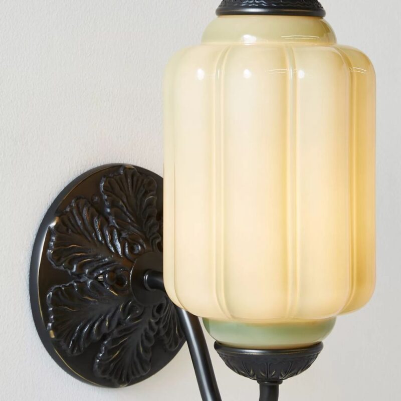 THE ELOISE SCALLOP MILK GLASS SCONCE WALL LIGHT GREEN AND BLACK