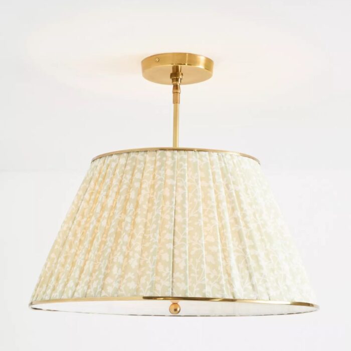 LEE RUCHED PRINTED BRASS FLUSH MOUNT PENDANT IRENA NEUTRAL FLORAL PRINT
