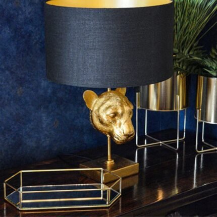 ELEGANT LEOPARD HEAD LAMP BASE WITH BLACK SHADE