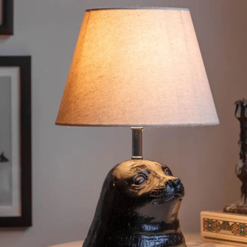 STANLEY THE BLACK SEAL TABLE LAMP WITH LINEN SHADE