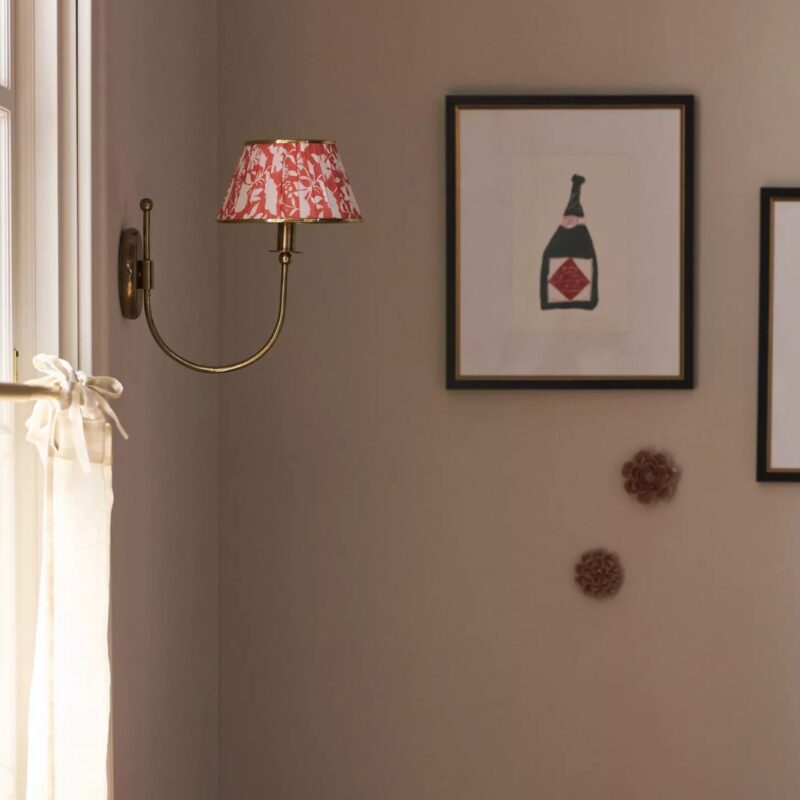 LEE RUCHED PRINTED SHADE BRASS SCONCE RED FLORAL PRINT