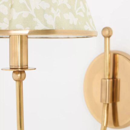 LEE RUCHED PRINTED SHADE BRASS SCONCE IRENA NEUTRAL FLORAL PRINT