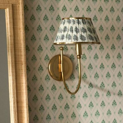 LEE RUCHED PRINTED SHADE BRASS SCONCE FLORAL BLOCK PRINT