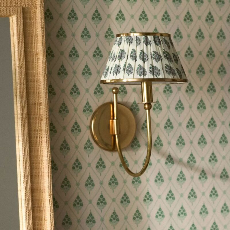 LEE RUCHED PRINTED SHADE BRASS SCONCE FLORAL BLOCK PRINT