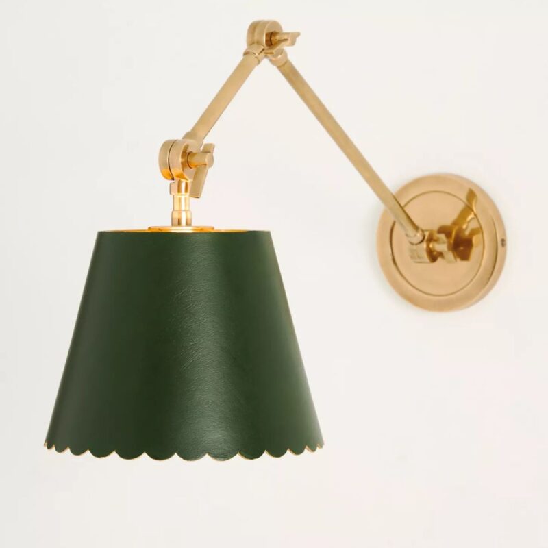 ROBERTA SCALLOPED LEATHER TASK SCONCE GREEN