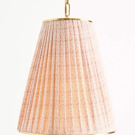 LEE RUCHED ARTICULATING PRINTED SHADE BRASS TALL PENDANT PINK FLORAL PRINT