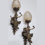 PAIR ANTIQUE VINTAGE OLD ART DECO NOUVEAU BRASS MERMAID WALL SCONCES LIGHT LAMP