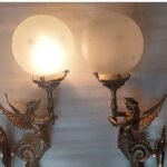 PAIR ANTIQUE VINTAGE OLD ART DECO NOUVEAU BRASS MERMAID WALL SCONCES LIGHT LAMP